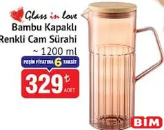 GLASS İN LOVE BAMBU KAPAKLI RENKLİ CAM SÜRAHİ 1200 ML